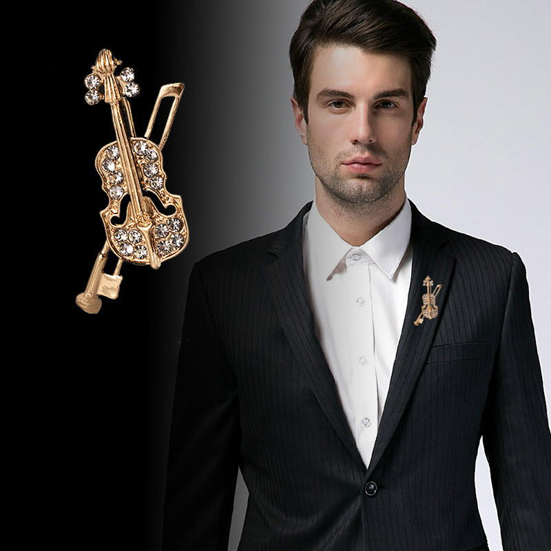 Quality Men'S Accessories - Crystal Violin Brooch Jewelry Luxury Music