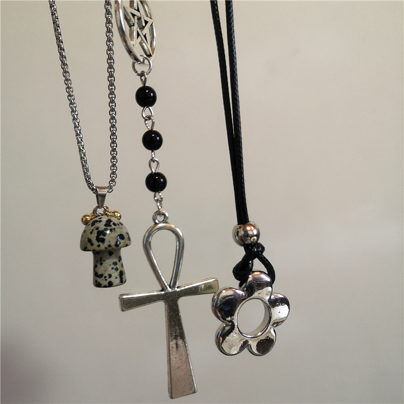 Men'S Accessories In The 90S - Gothic Punk Stone Mushroom Flower Metal
