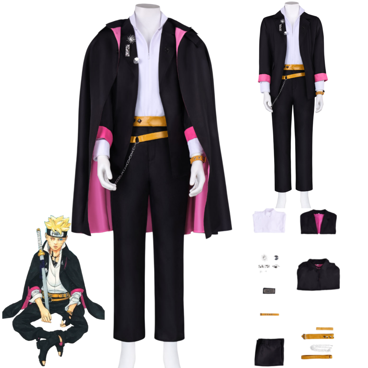 Men Accessories For Party - Anime Uzumaki Boruto Cosplay Costume Black