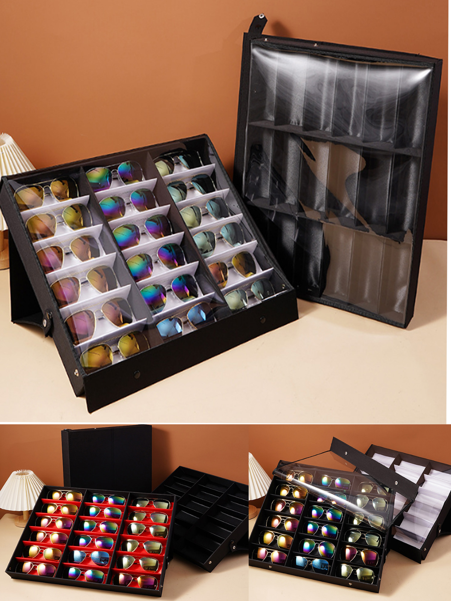 Men'S Accessories Organizer Tray - 18 Slots /Grid Glasses Storage Box