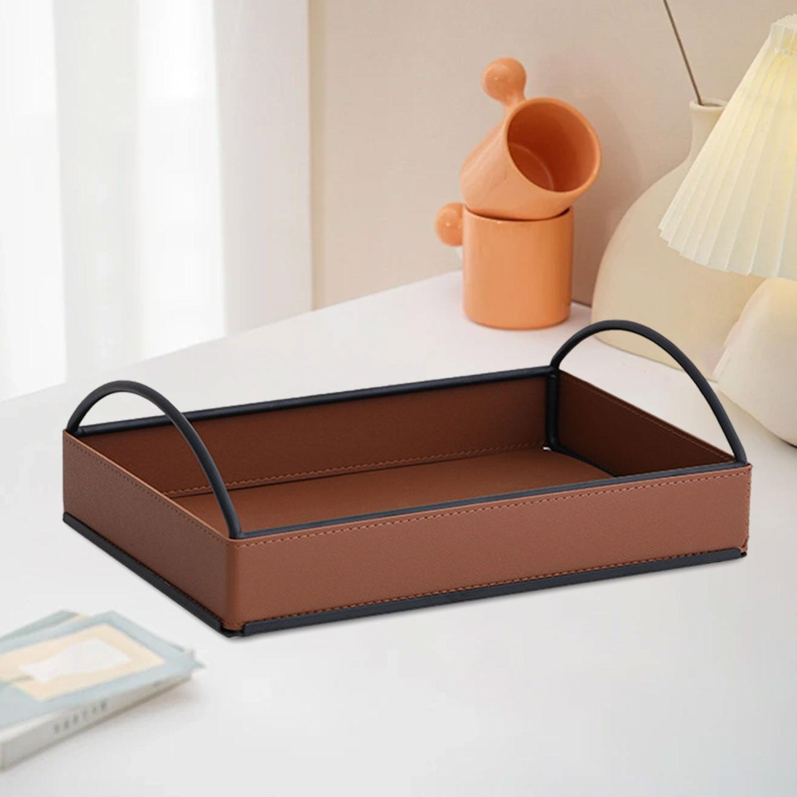 Men'S Accessories Organizer Tray - Modern PU Leather Valet Tray Desk