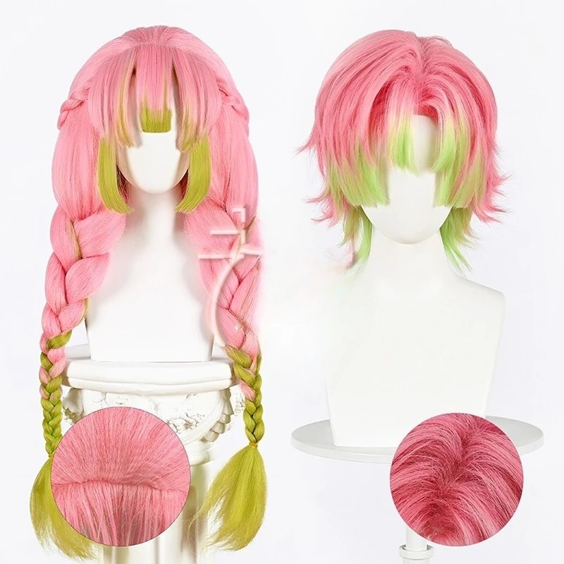 Men Accessories For Party - Kanroji Mitsuri Cosplay Wig Pink Green